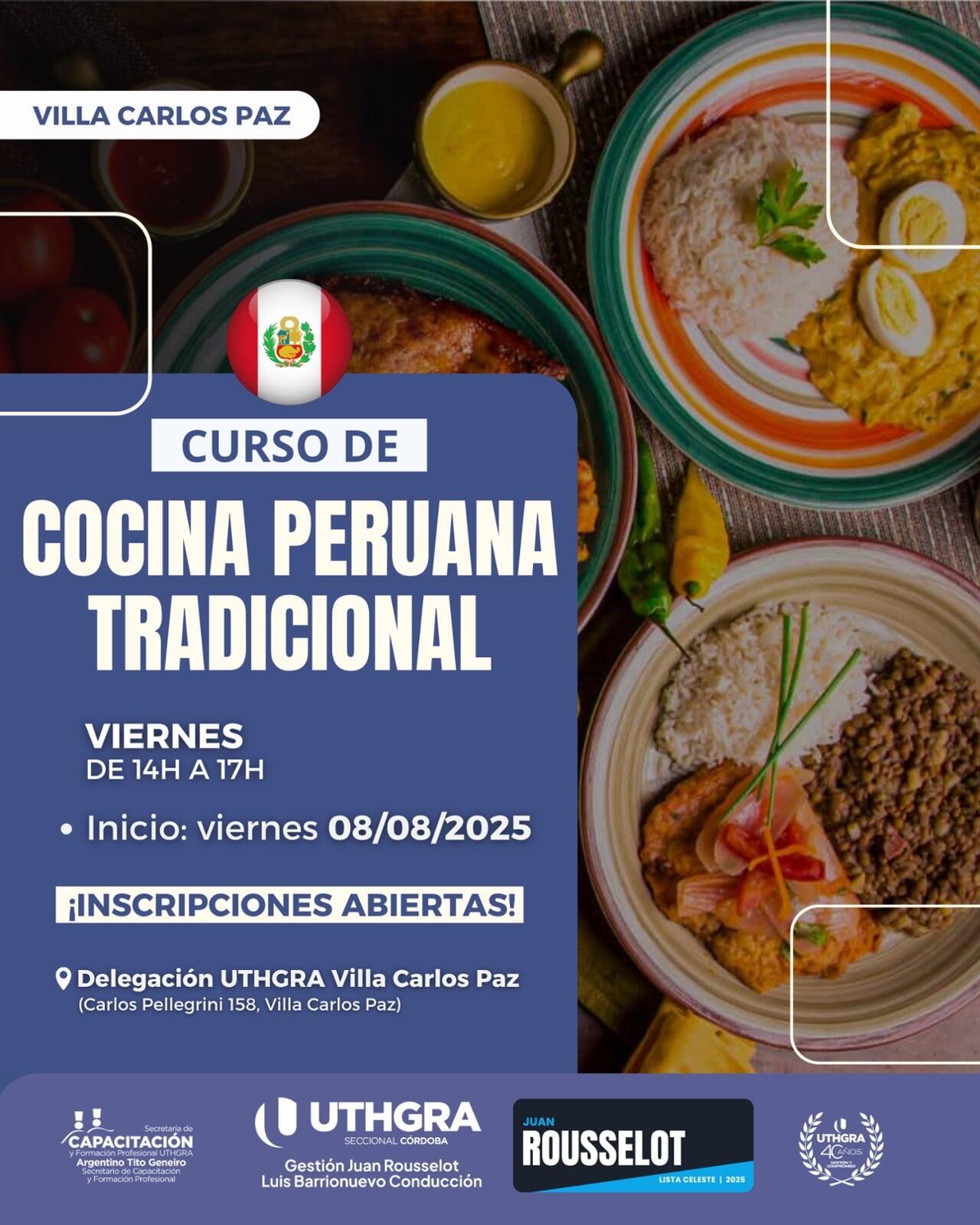 Nuevo curso en UTHGRA Córdoba: Cocina Peruana Tradicional en Villa Carlos Paz